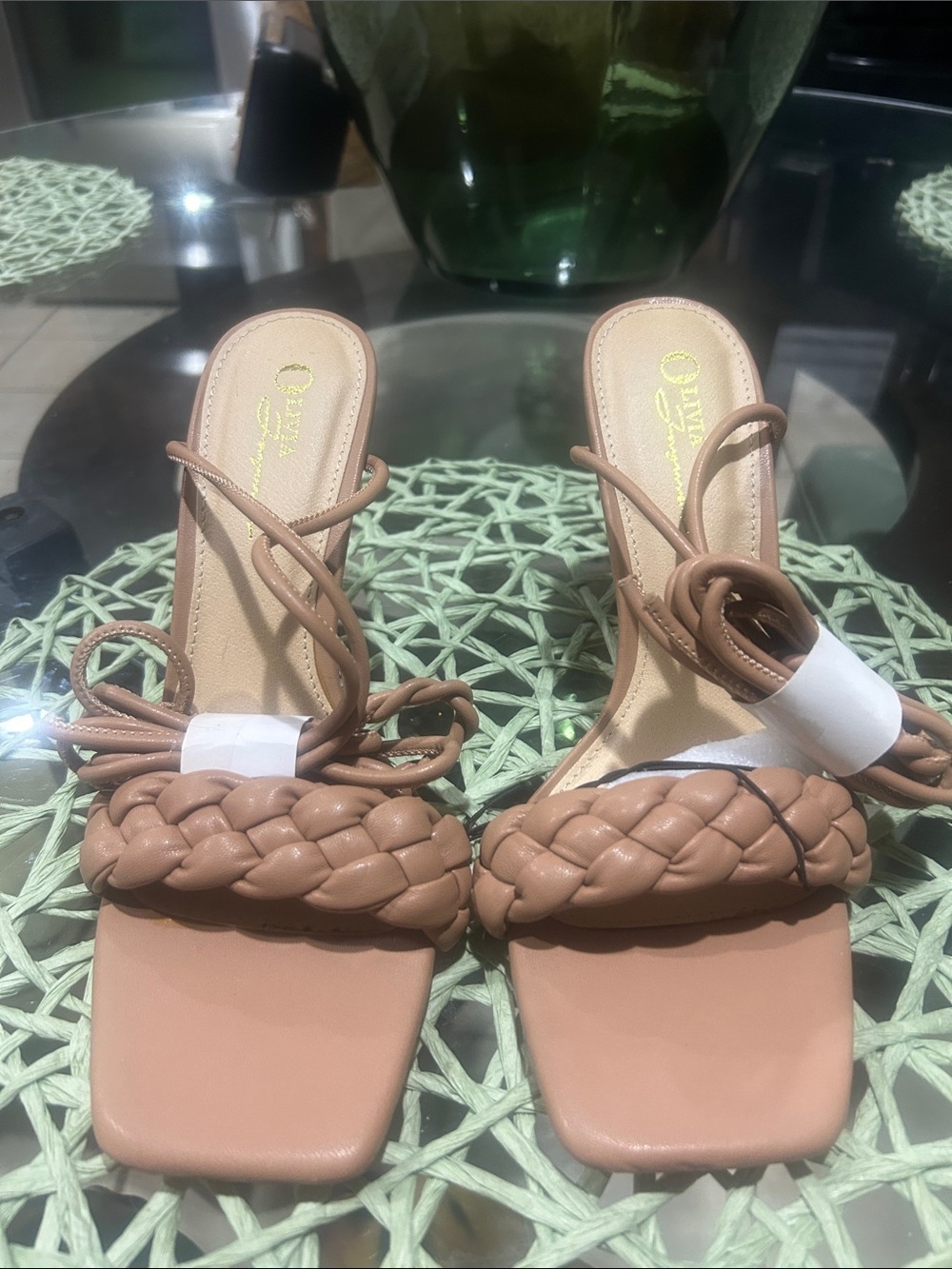Braided-Strap Tan Women's Sandals